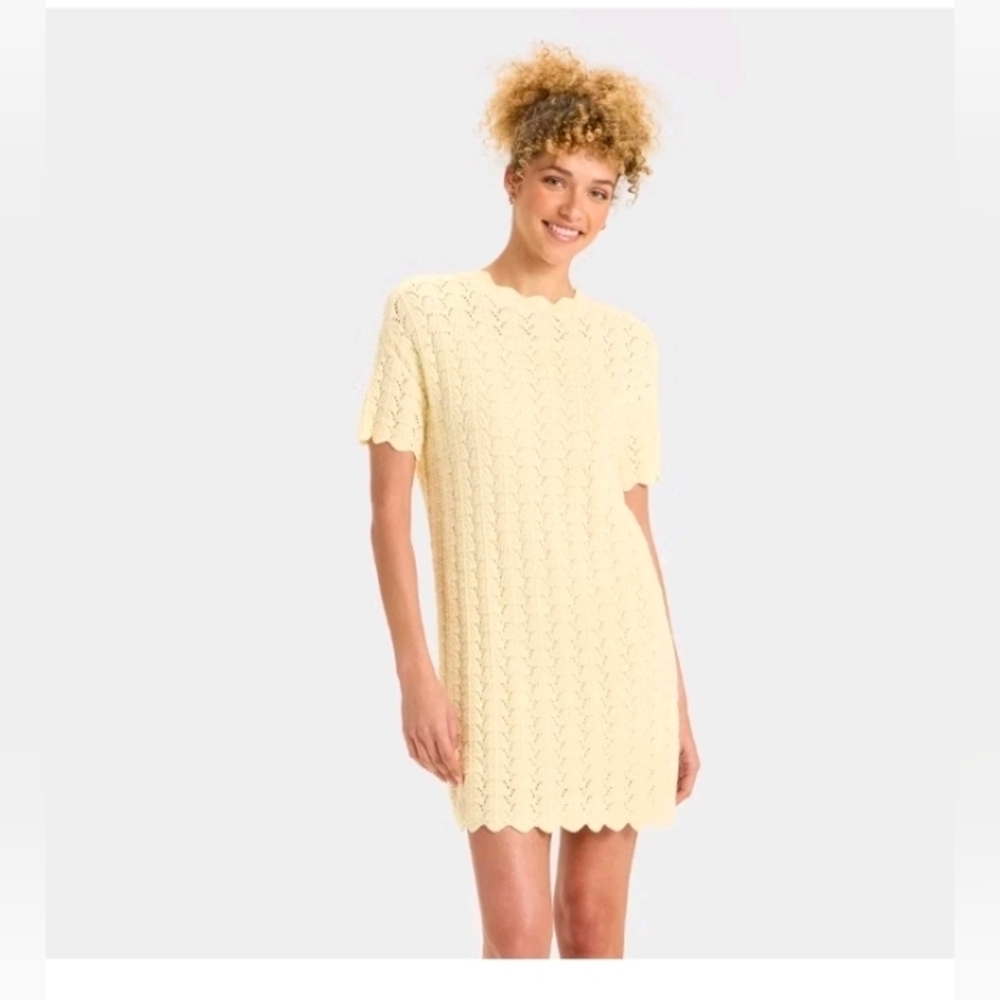 A New Day Women's Short Sleeve Pointelle Mini Sweater Dress Off-White